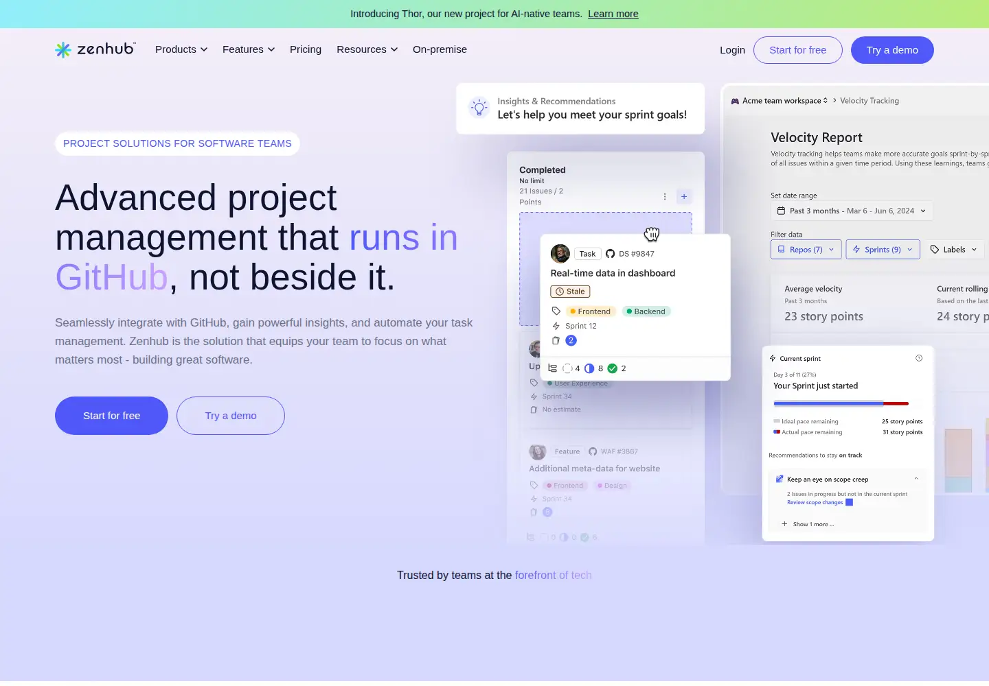 Captured homepage of zenhub.com in the current scan