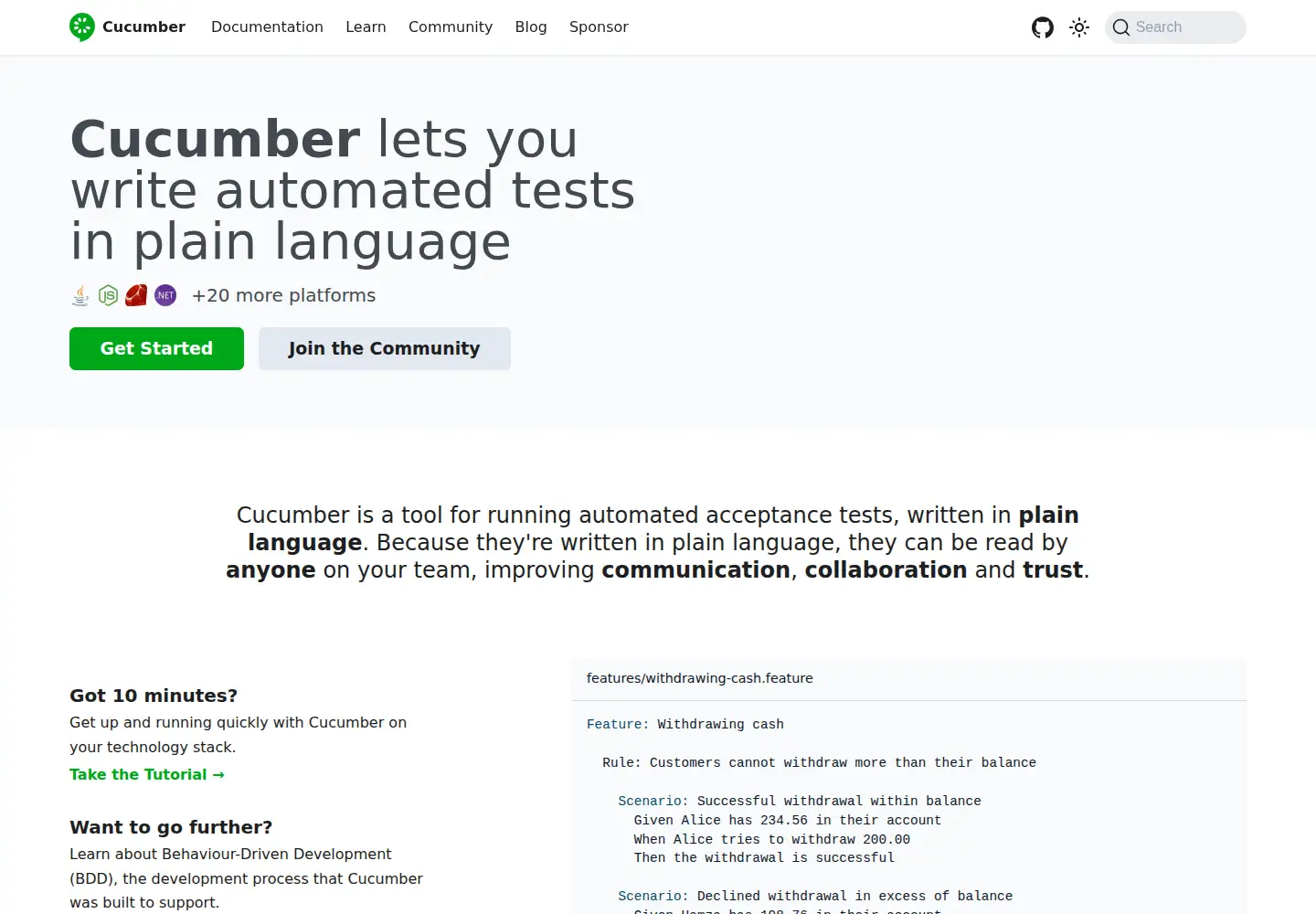 Screenshot of cucumber.io