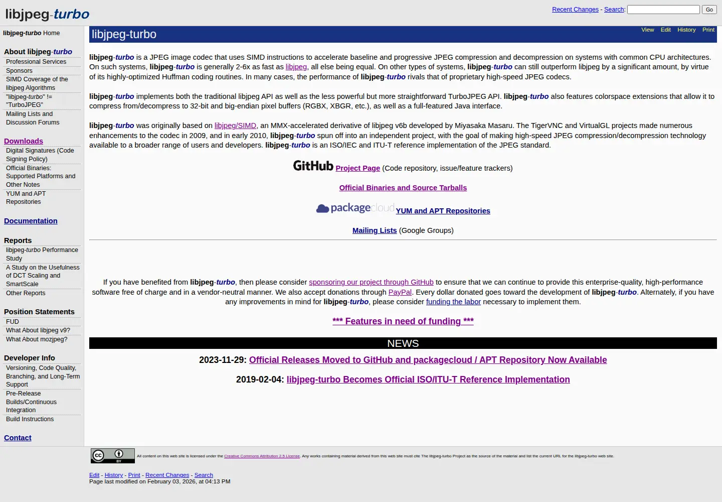 Captured homepage of libjpeg-turbo.org in the current scan