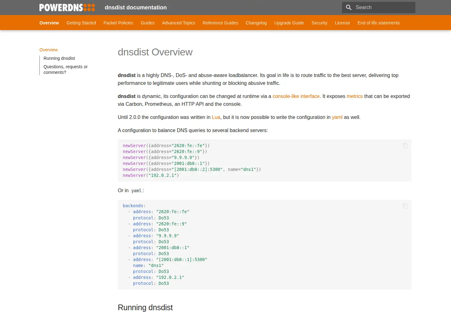 Captured homepage of dnsdist.org in the current scan