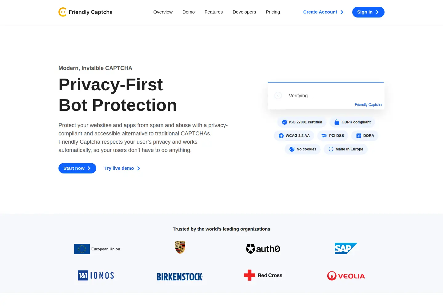 Screenshot of friendlycaptcha.com