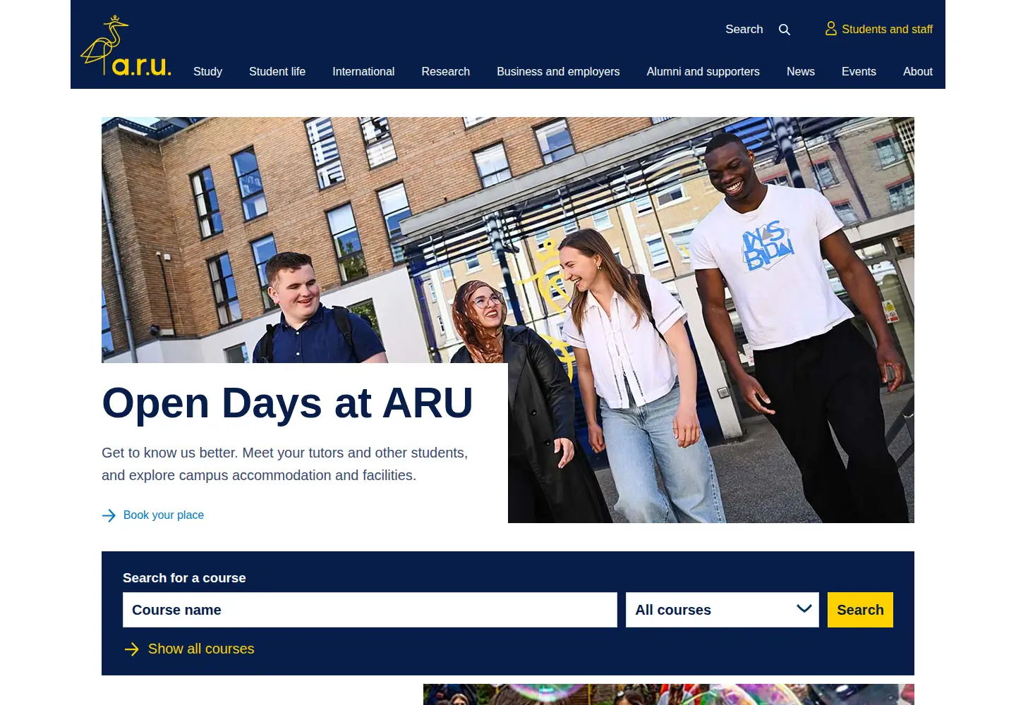 Captured homepage of anglia.ac.uk in the current scan