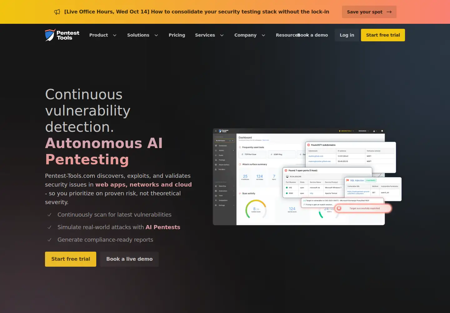 Captured homepage of pentest-tools.com in the current scan