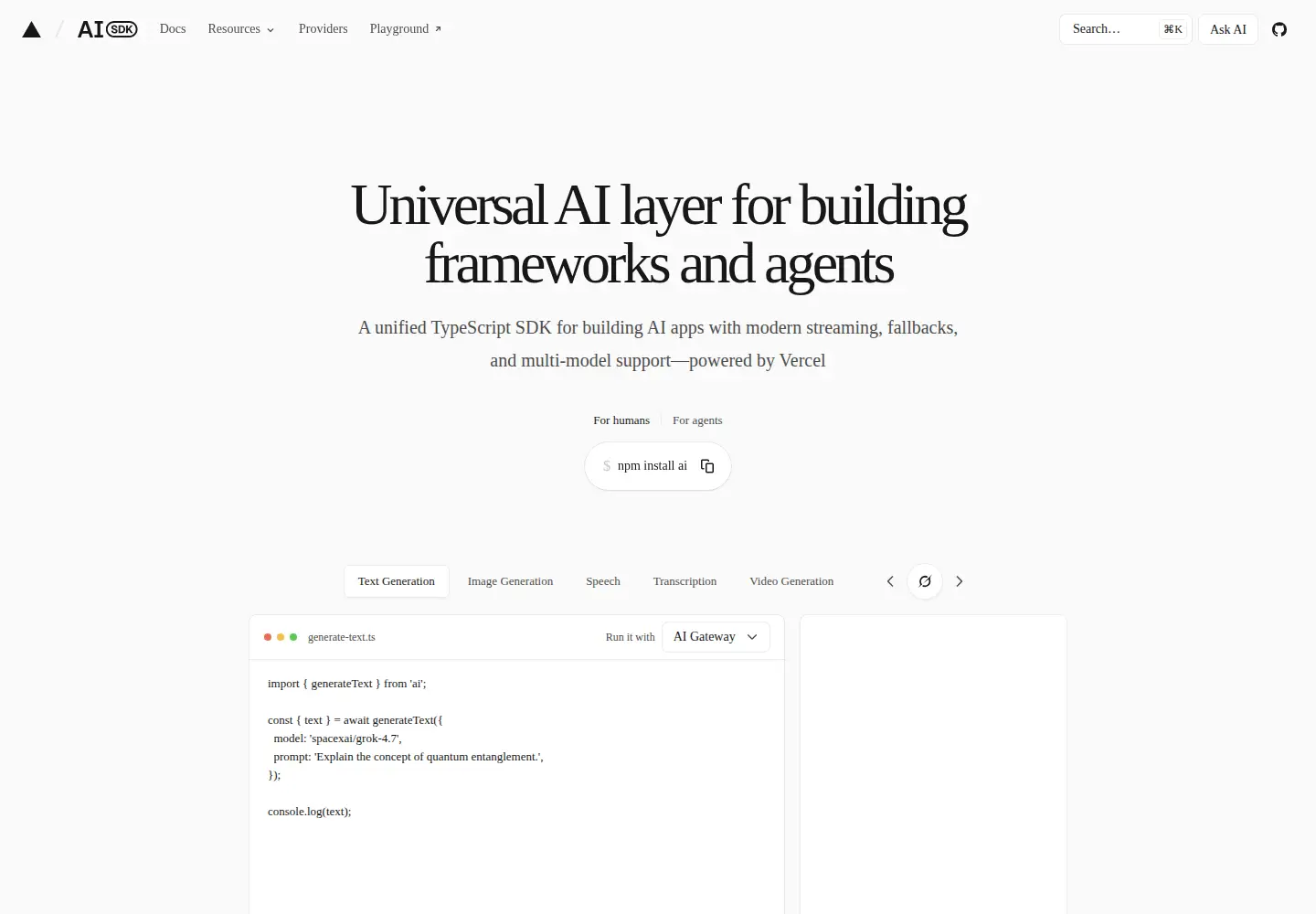 Screenshot of ai-sdk.dev