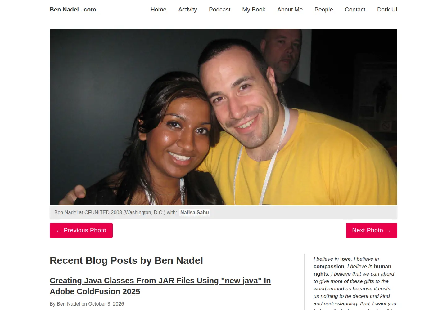 Captured homepage of bennadel.com in the current scan