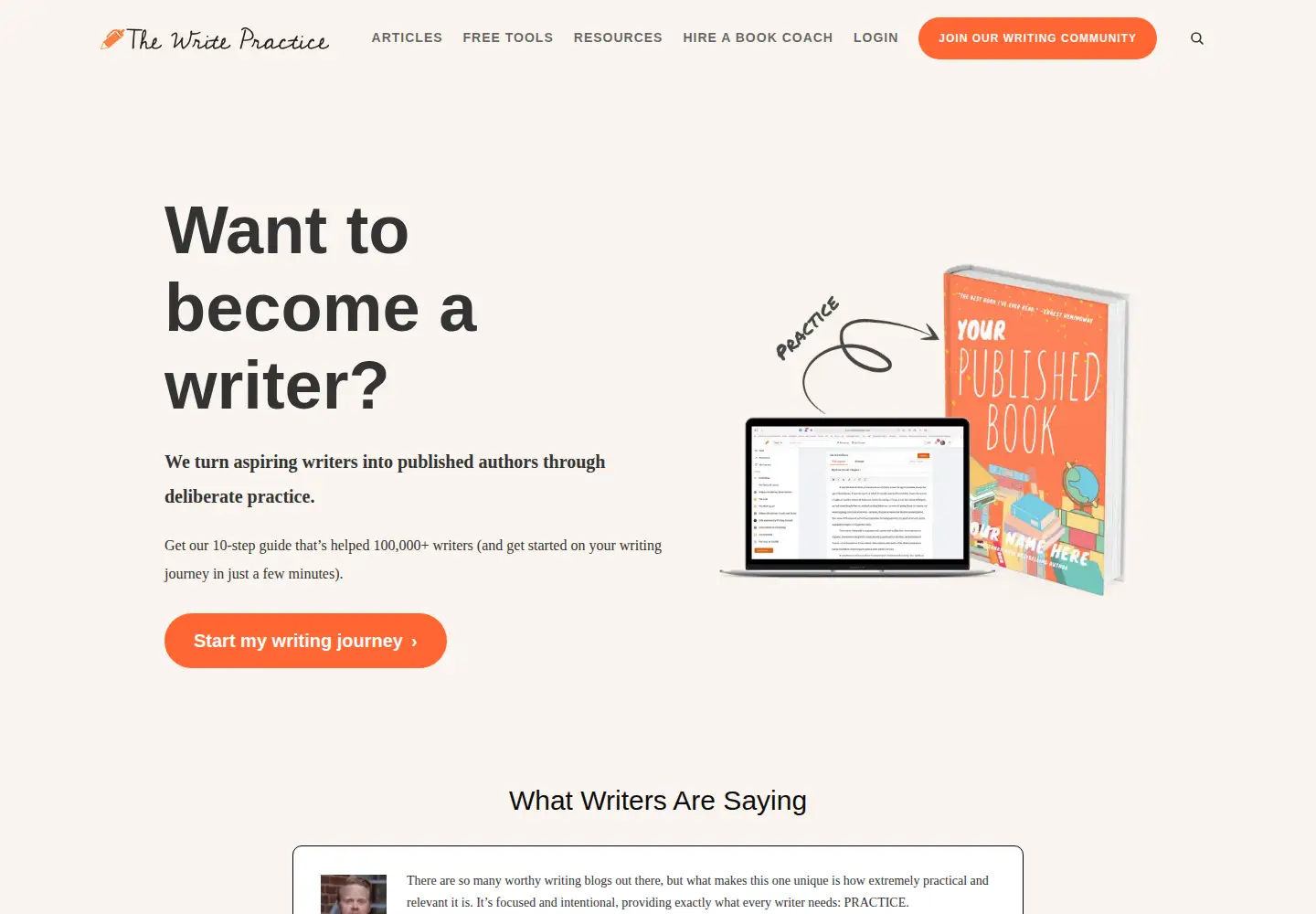 Captured homepage of thewritepractice.com in the current scan