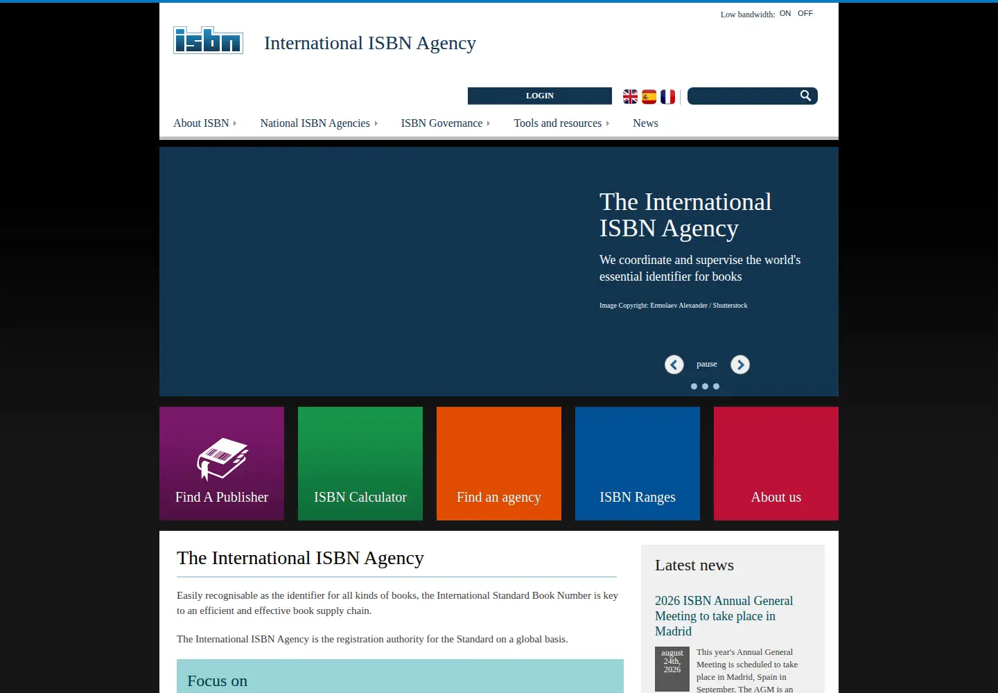 Captured homepage of isbn-international.org in the current scan