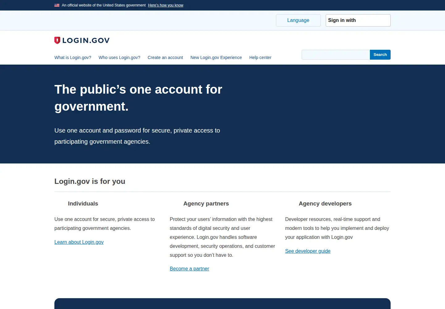 Captured homepage of login.gov in the current scan