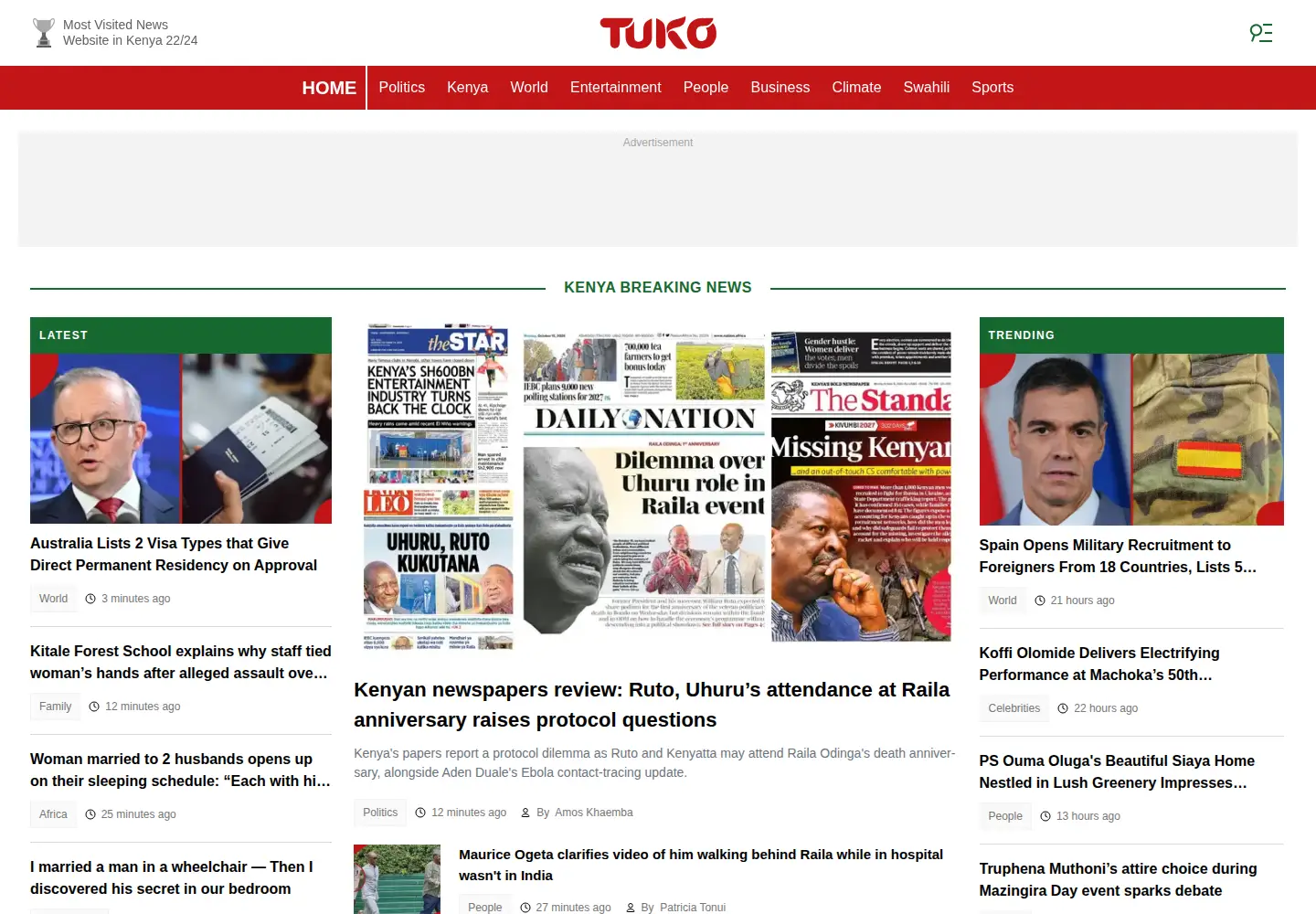 Captured homepage of tuko.co.ke in the current scan
