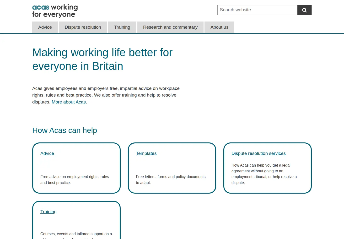 Screenshot of acas.org.uk