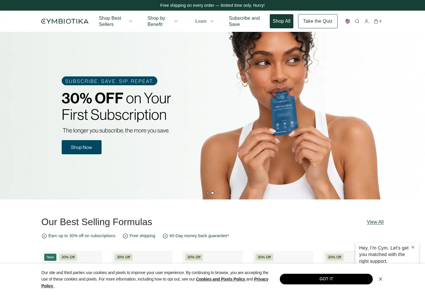 Screenshot of cymbiotika.com