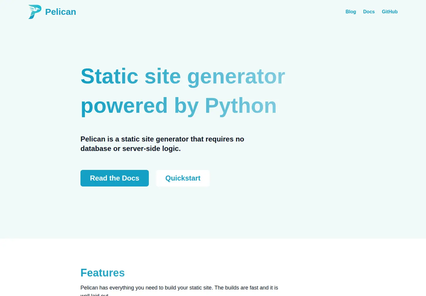Captured homepage of getpelican.com in the current scan