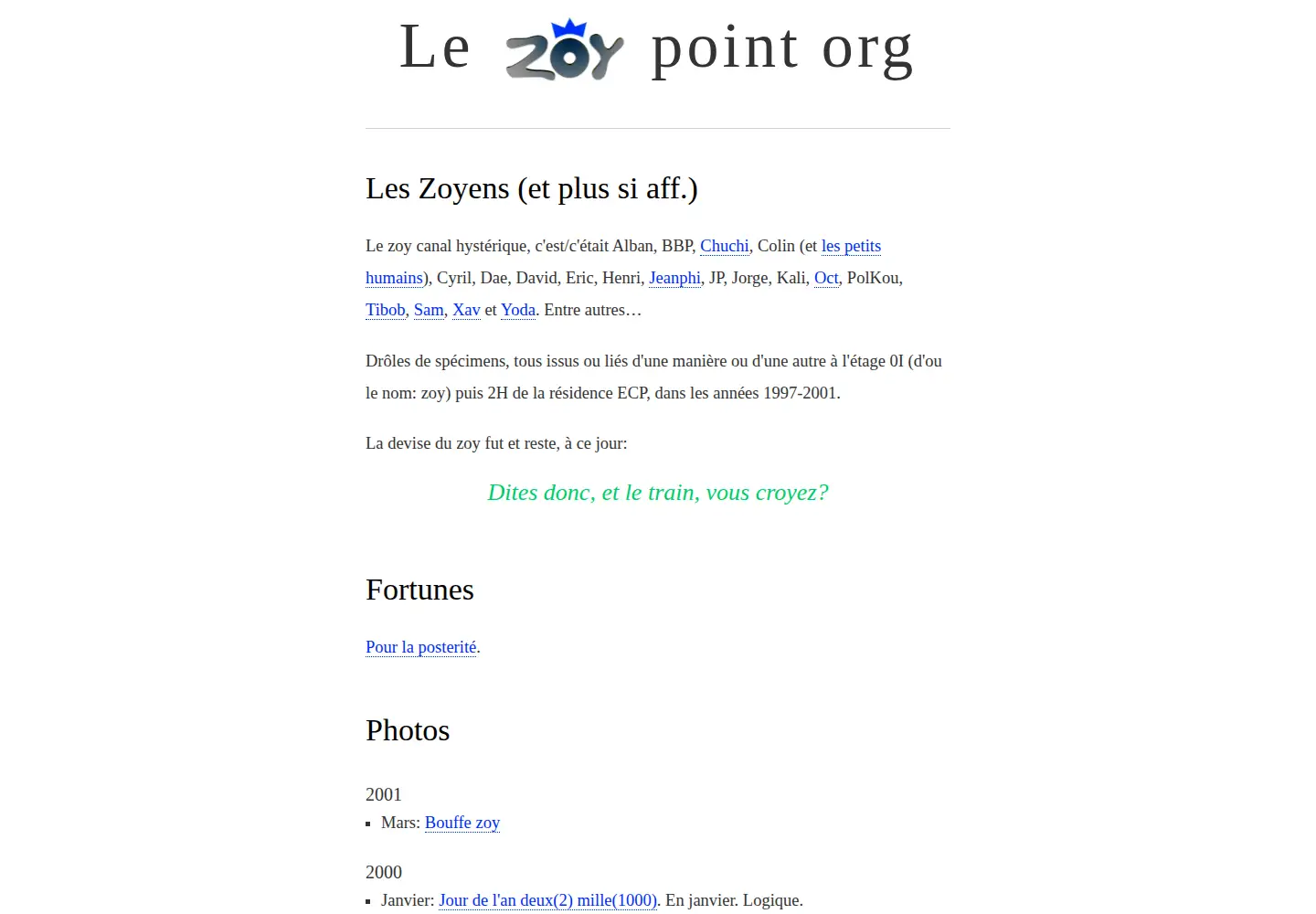Captured homepage of zoy.org in the current scan