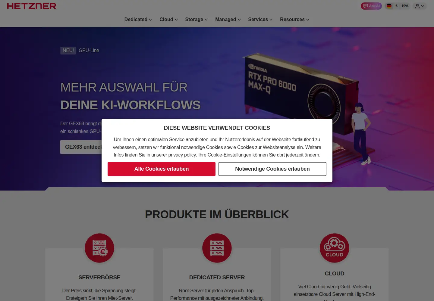 Screenshot of hetzner.de
