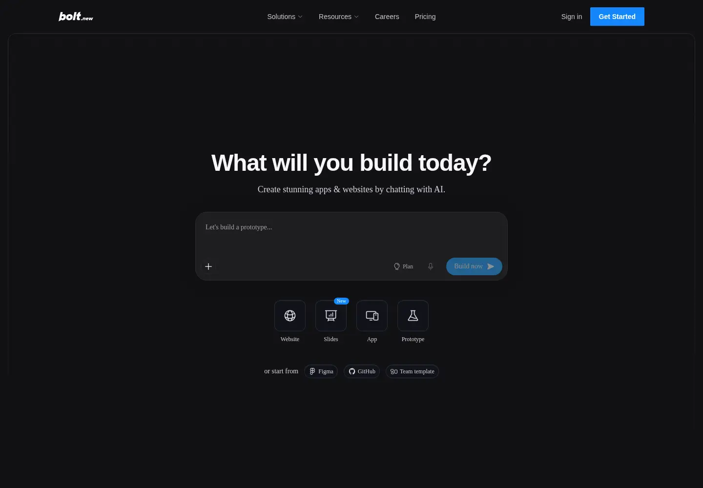 Captured homepage of bolt.new in the current scan