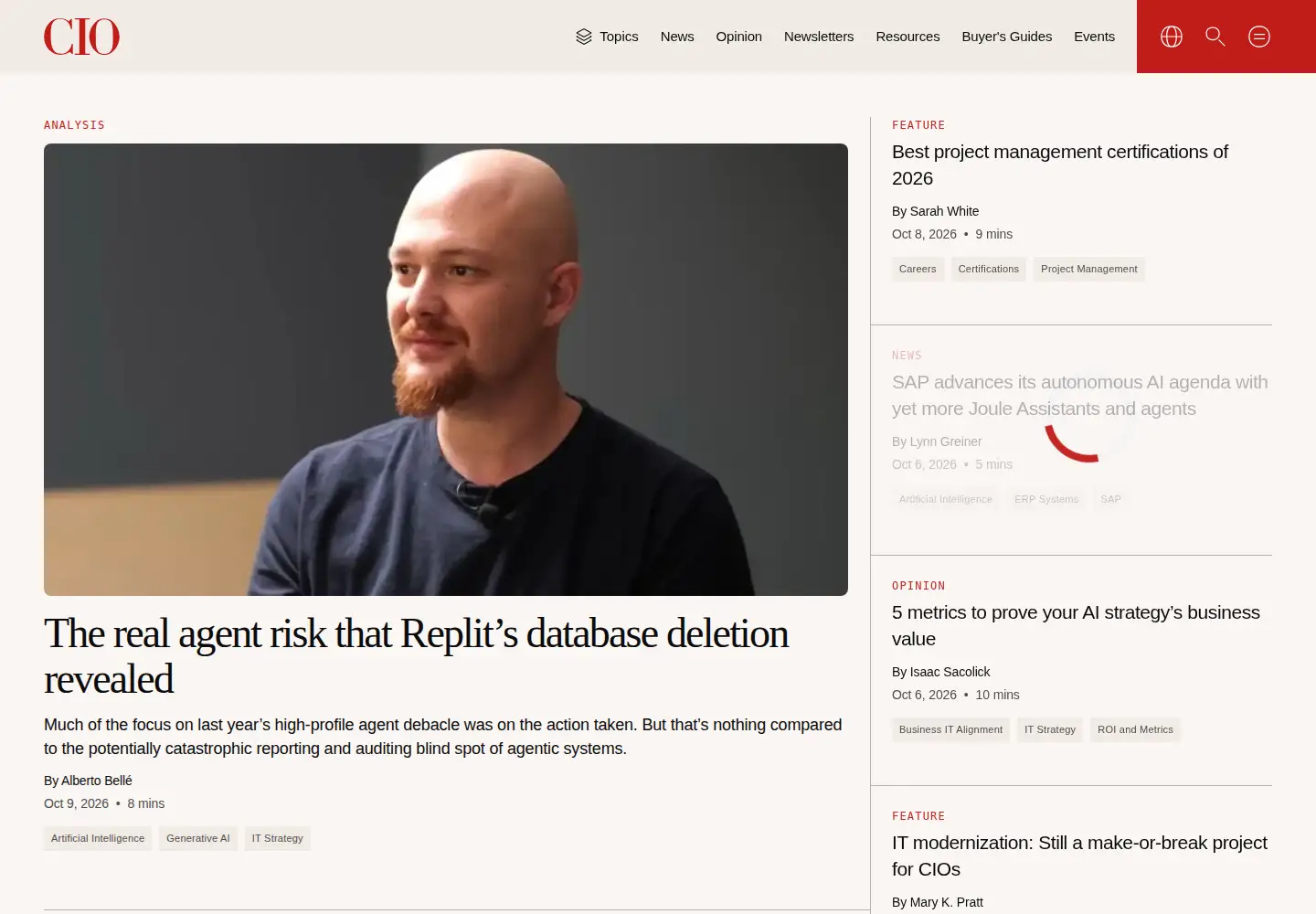 Captured homepage of cio.com.au in the current scan