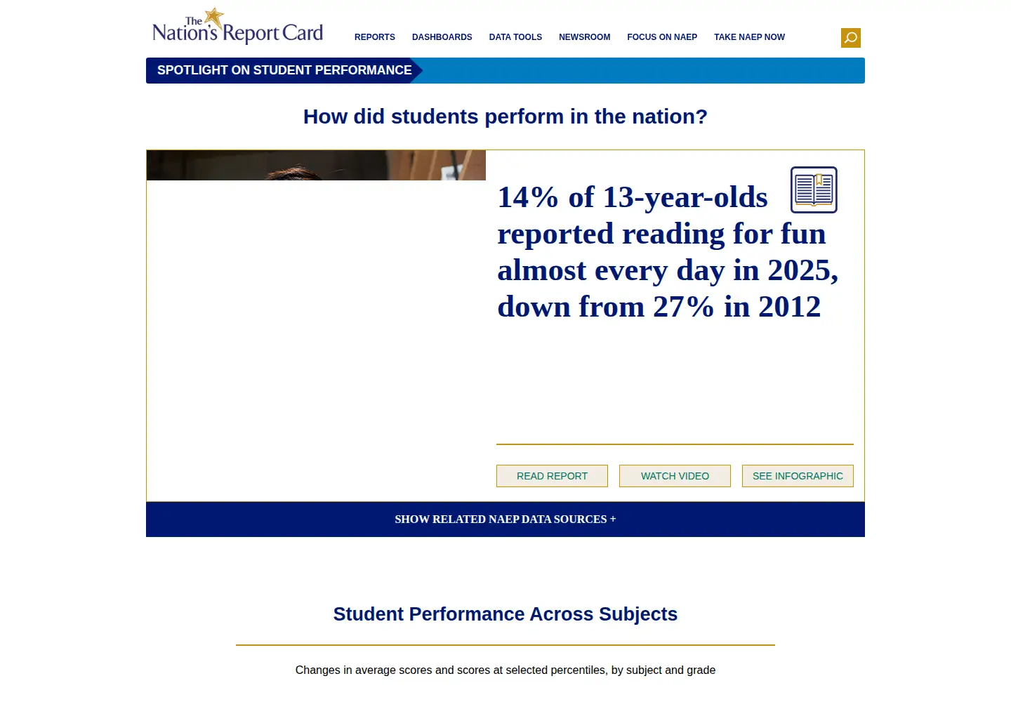 Screenshot of nationsreportcard.gov