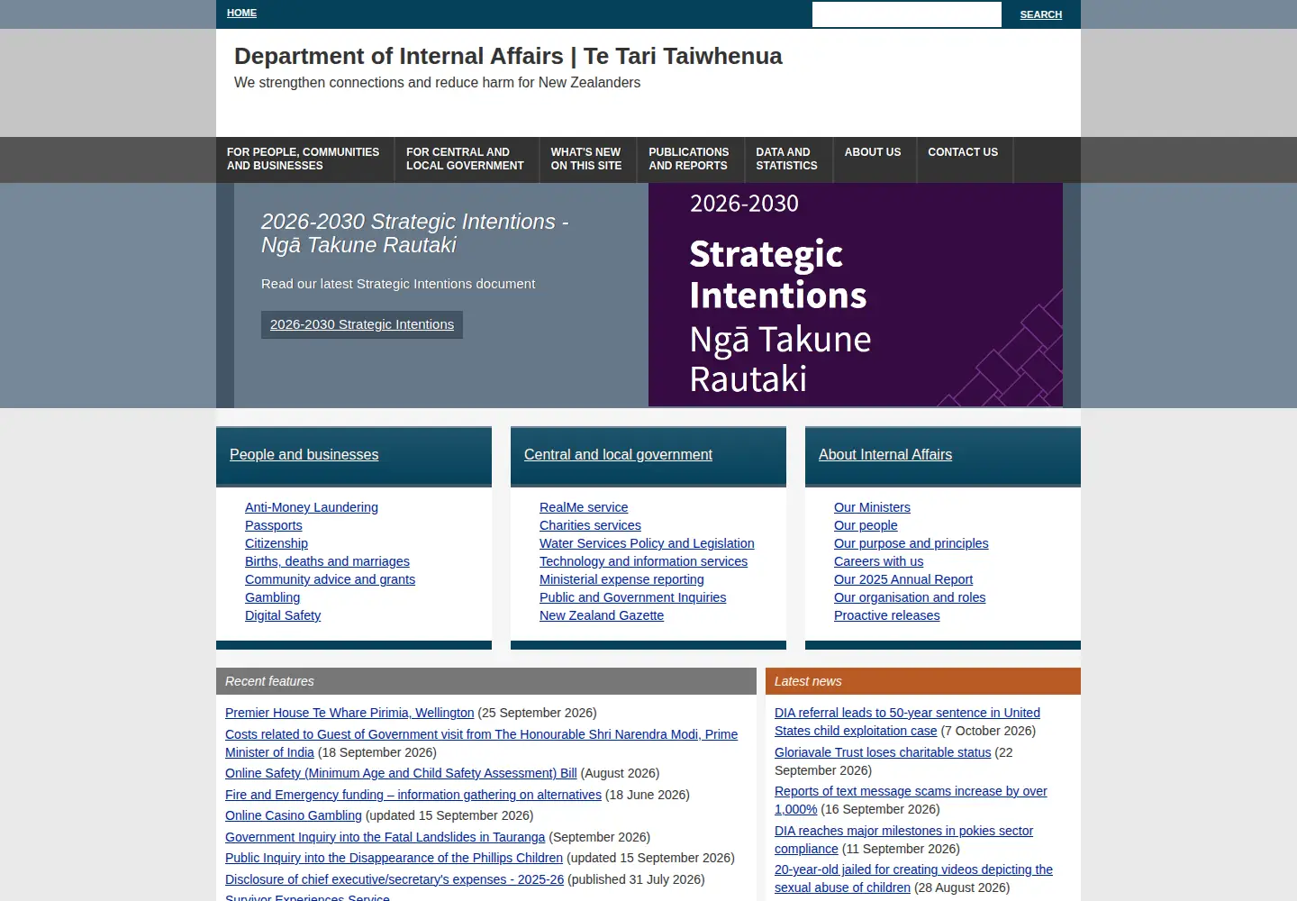 Screenshot of dia.govt.nz