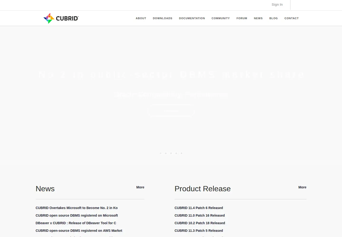 Captured homepage of cubrid.org in the current scan