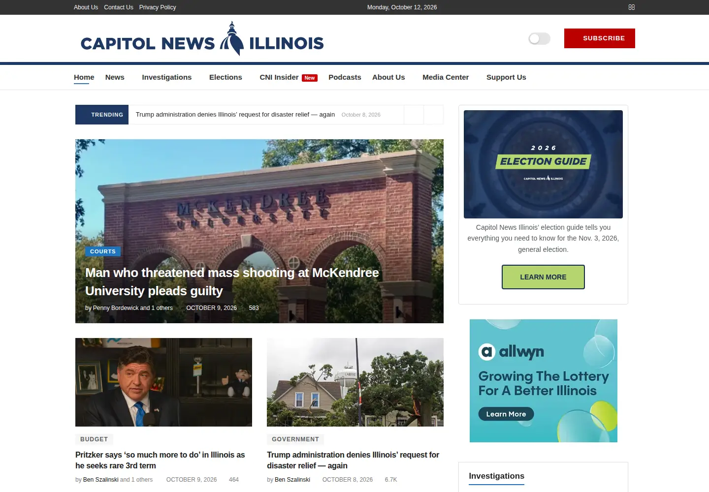 Captured homepage of capitolnewsillinois.com in the current scan