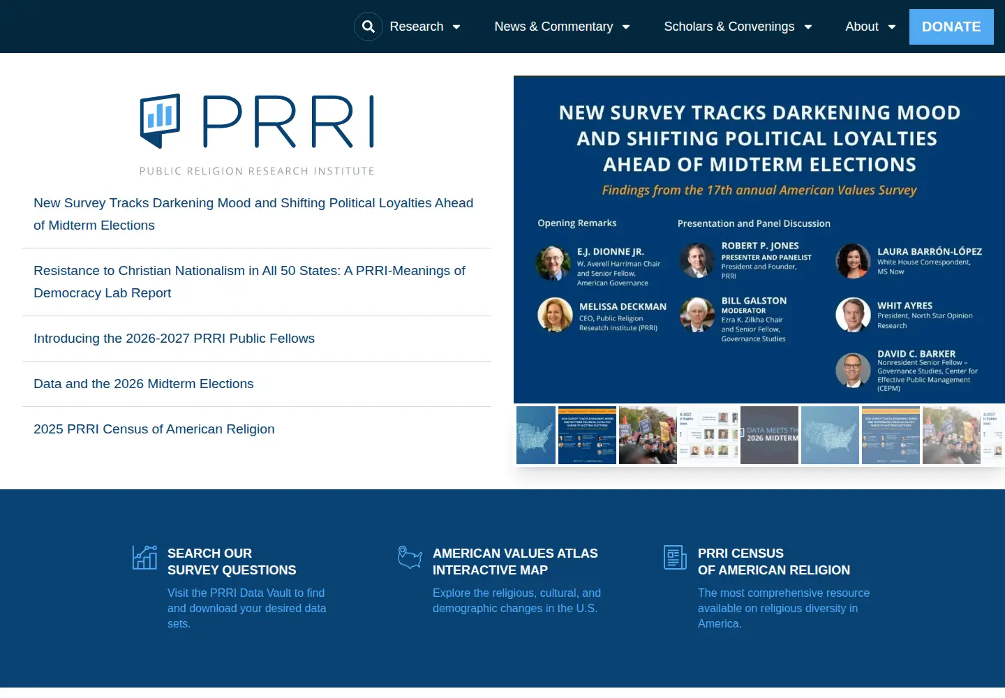 Captured homepage of prri.org in the current scan