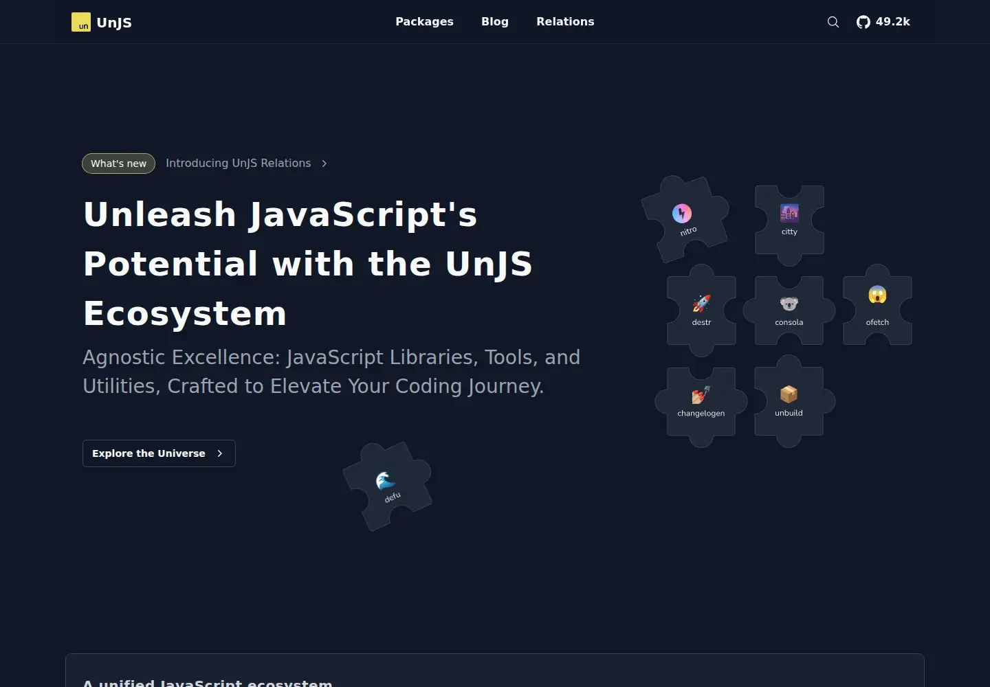 Captured homepage of unjs.io in the current scan
