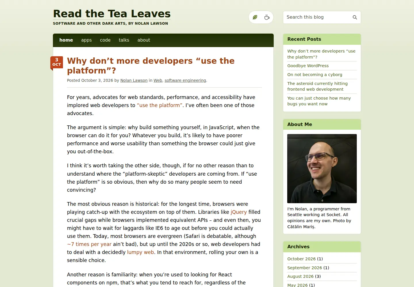 Screenshot of nolanlawson.com