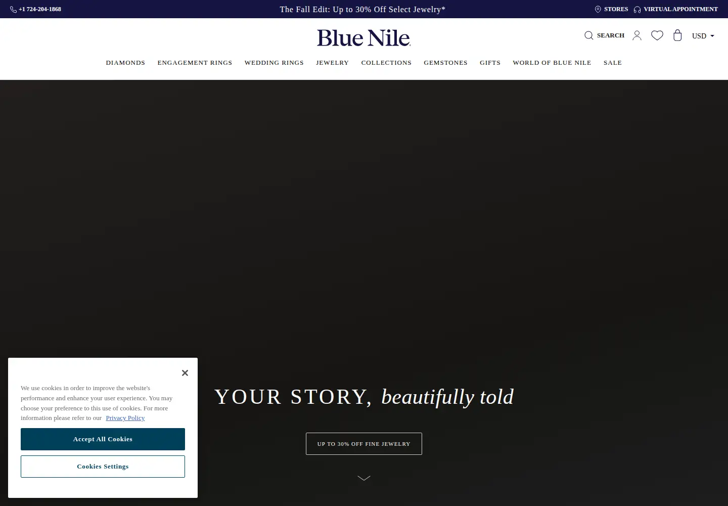 Captured homepage of bluenile.com in the current scan