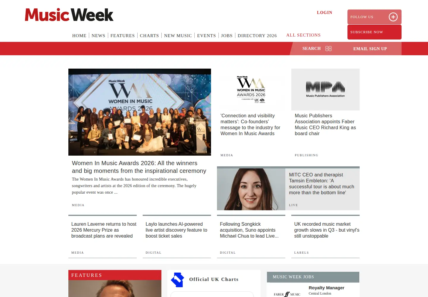 Captured homepage of musicweek.com in the current scan