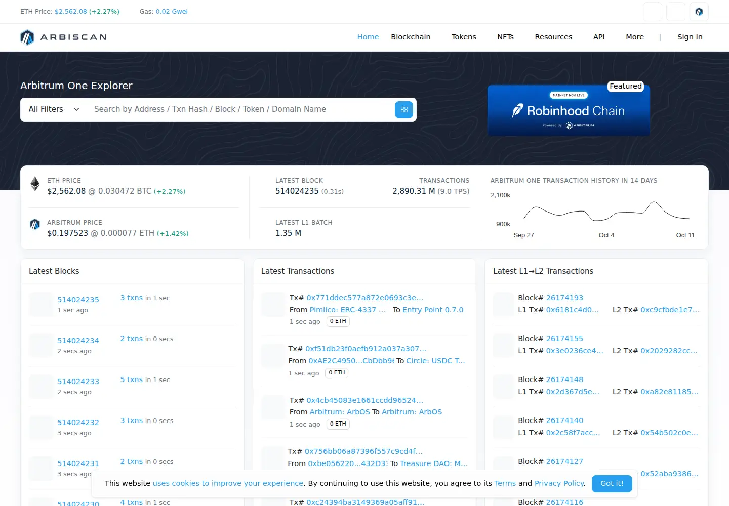 Screenshot of arbiscan.io