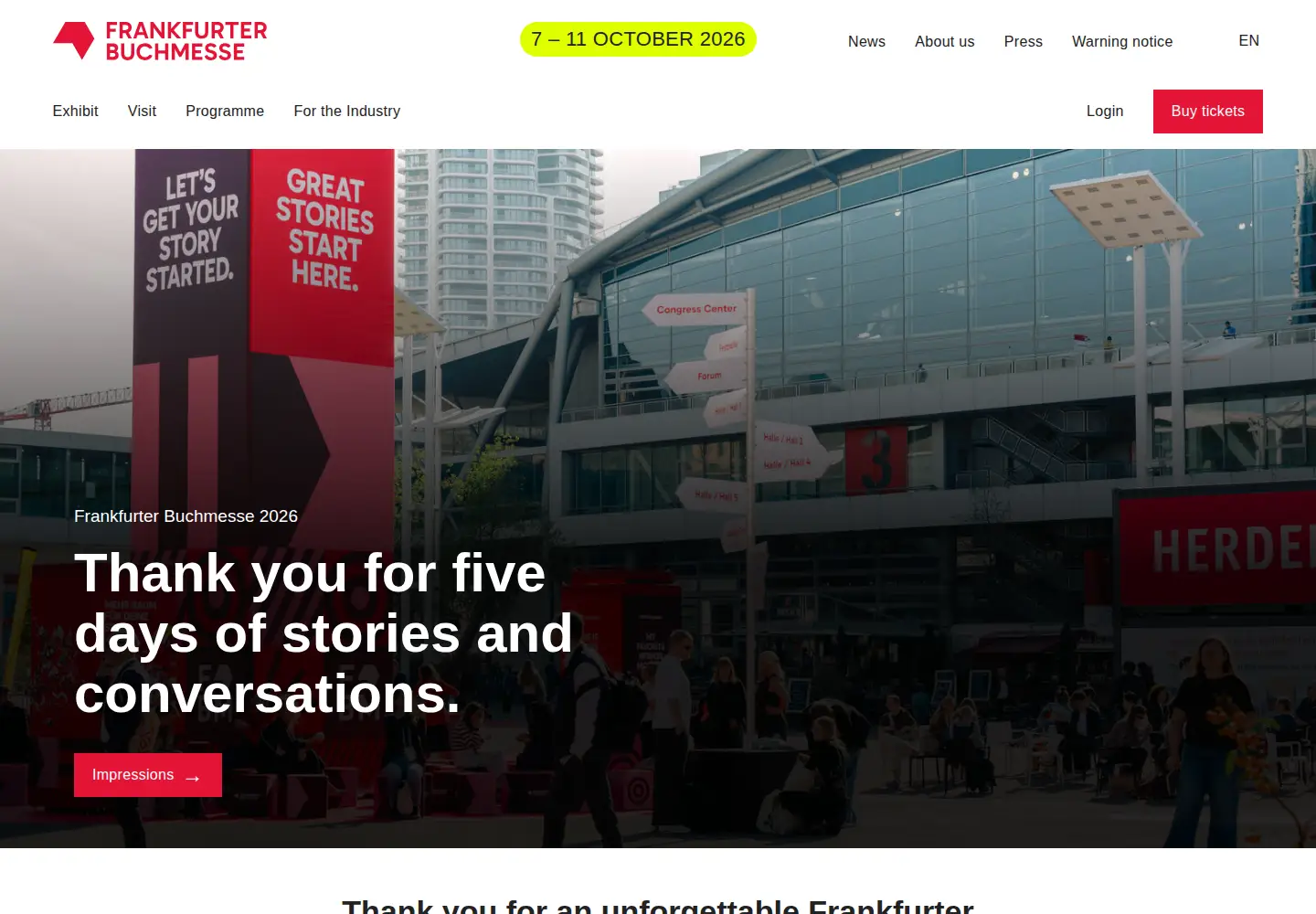 Captured homepage of buchmesse.de in the current scan