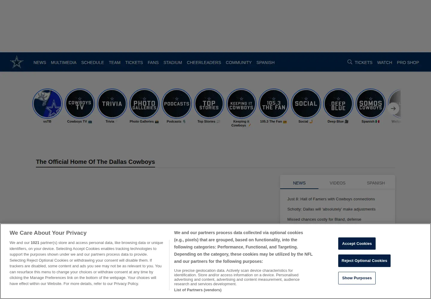 Screenshot of dallascowboys.com