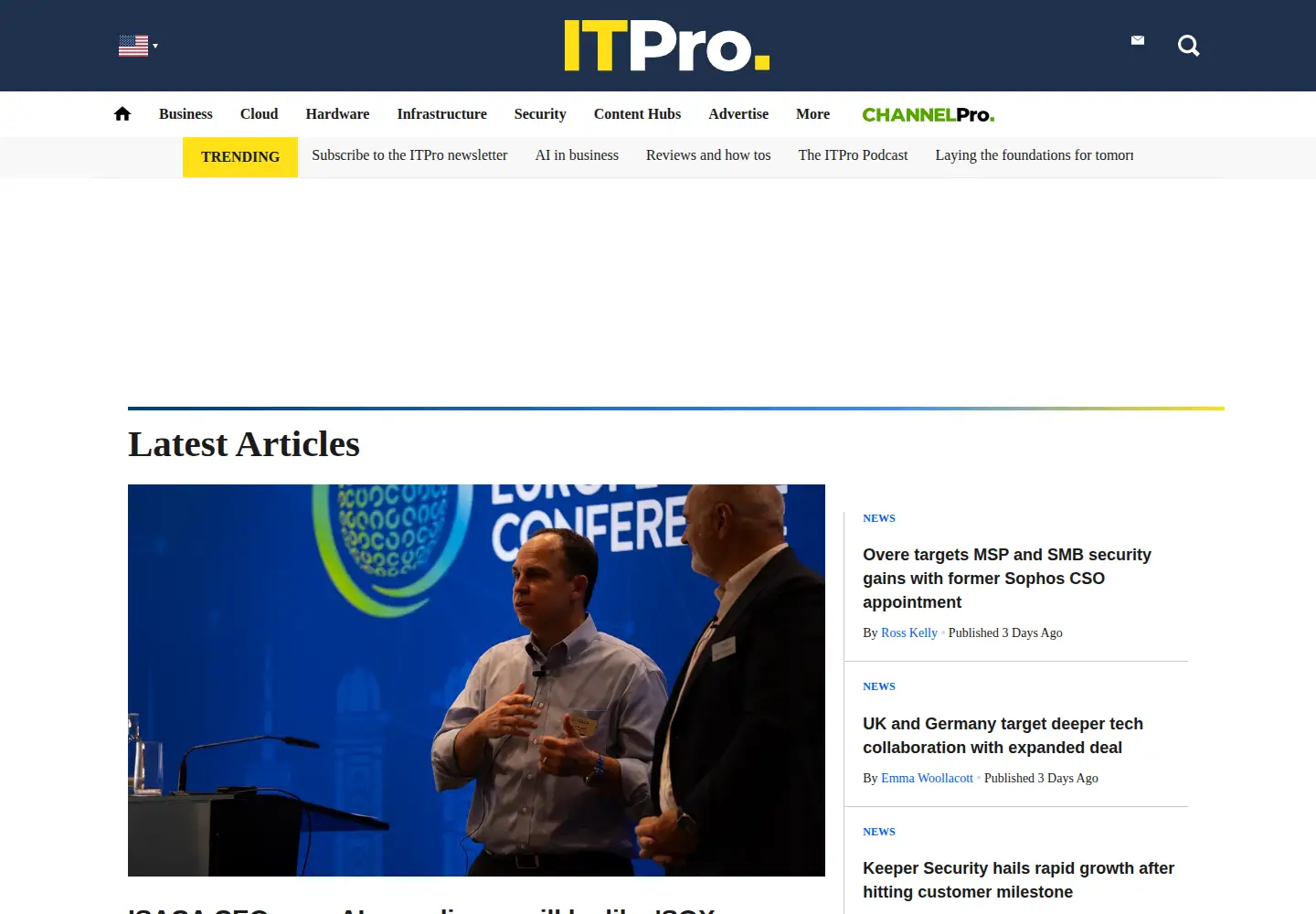 Captured homepage of itproportal.com in the current scan