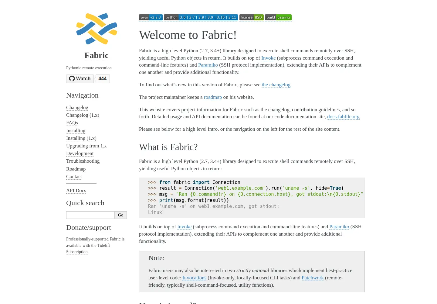 Captured homepage of fabfile.org in the current scan