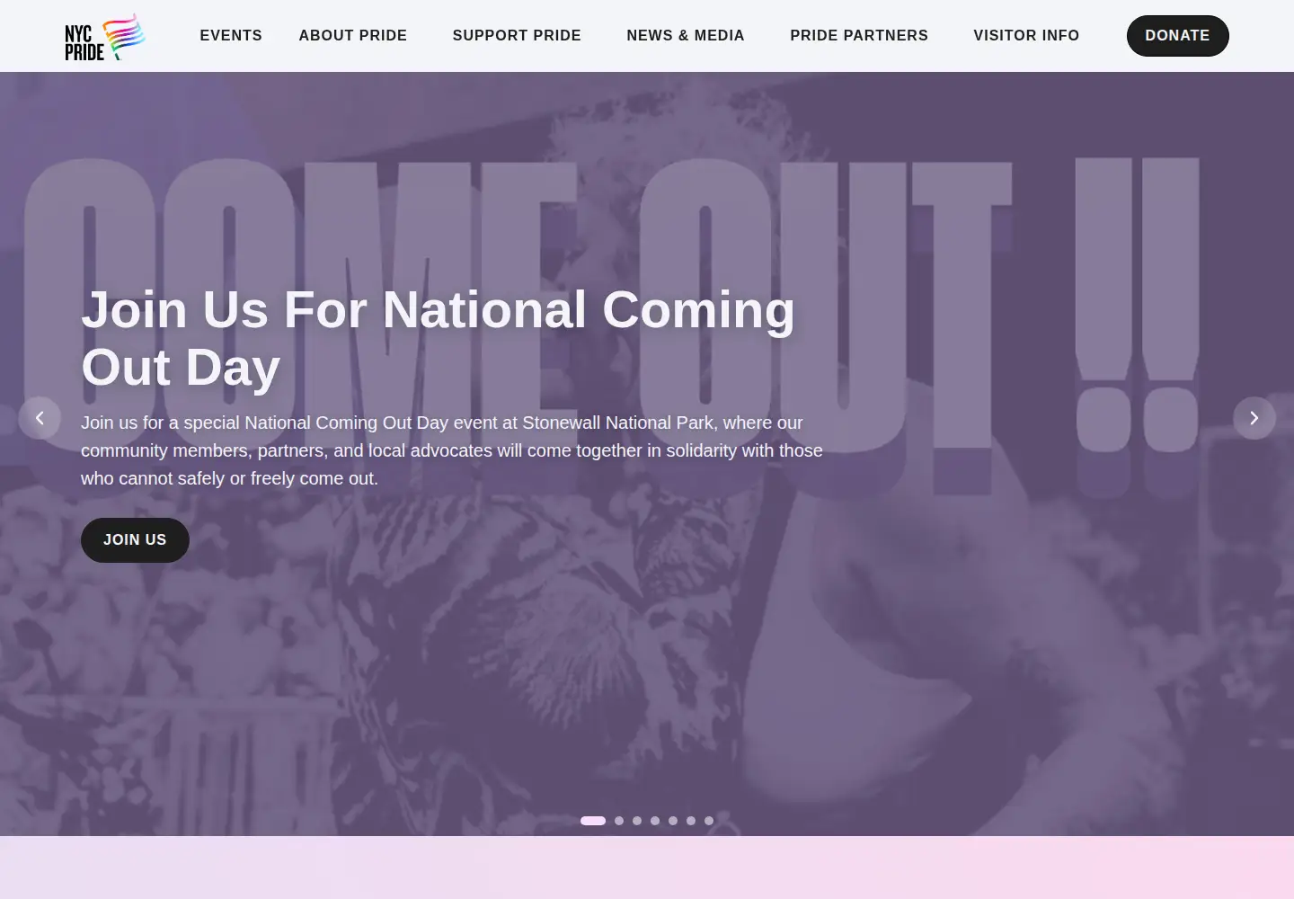 Captured homepage of nycpride.org in the current scan