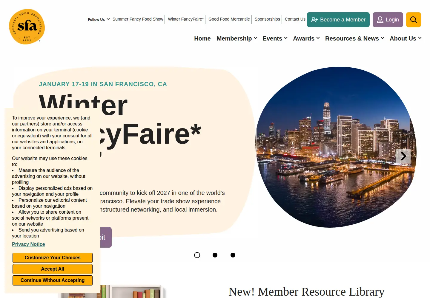 Captured homepage of specialtyfood.com in the current scan