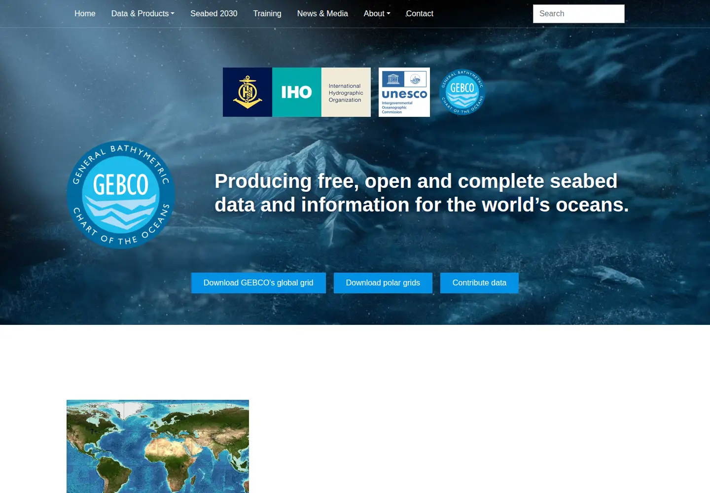 Captured homepage of gebco.net in the current scan