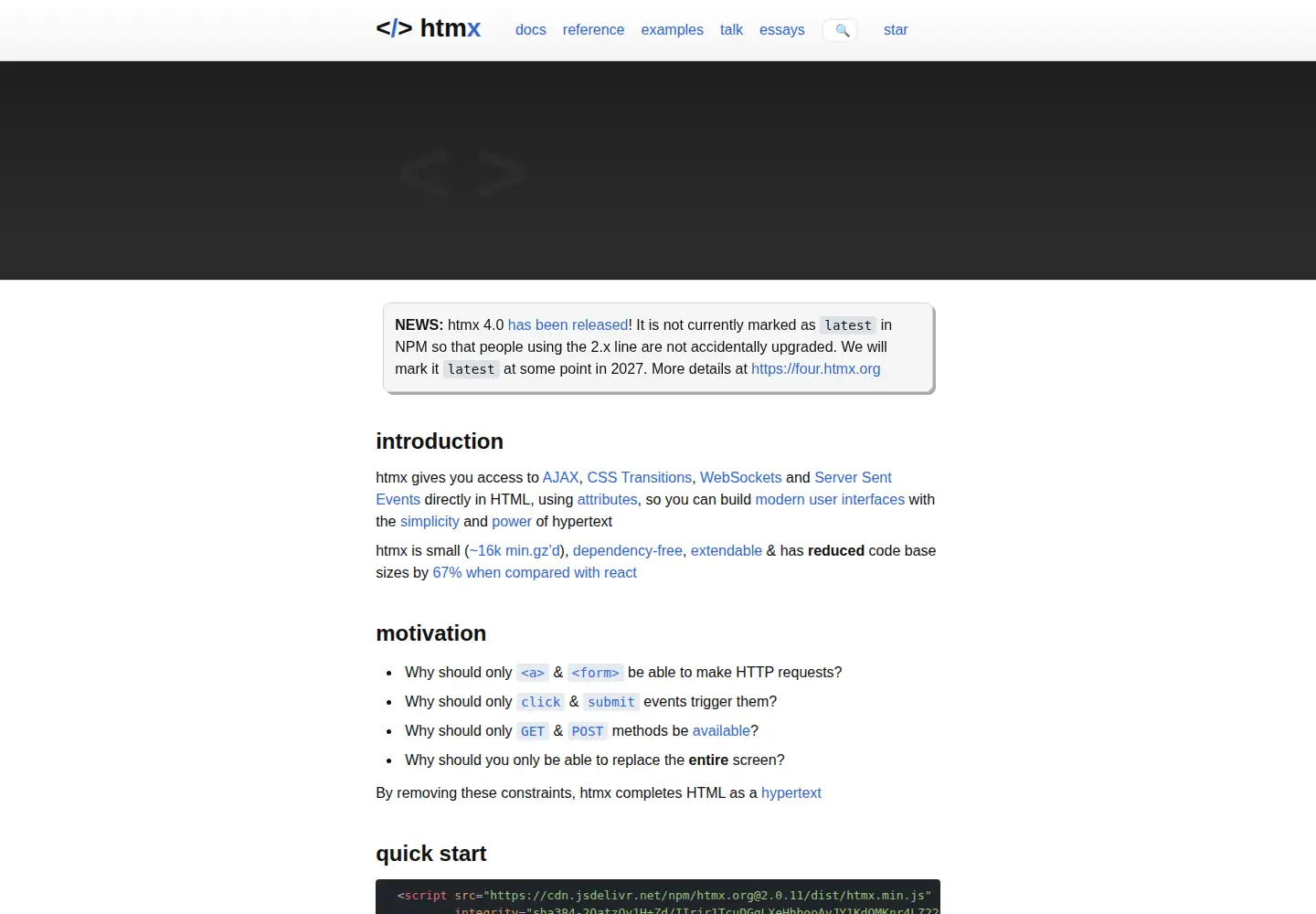 Screenshot of htmx.org