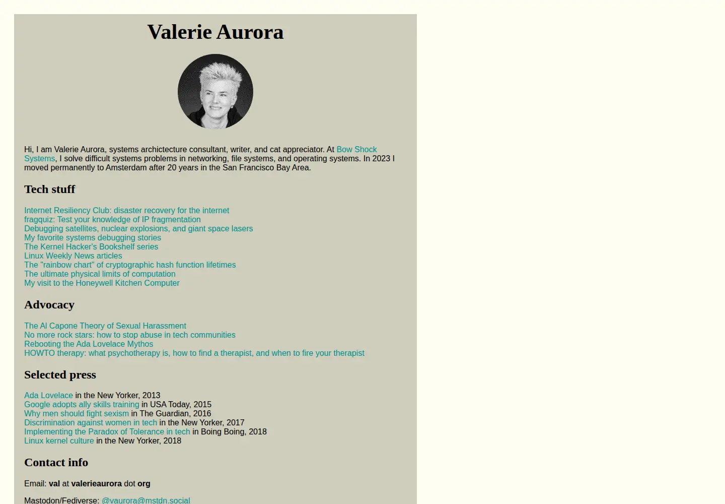 Captured homepage of valerieaurora.org in the current scan