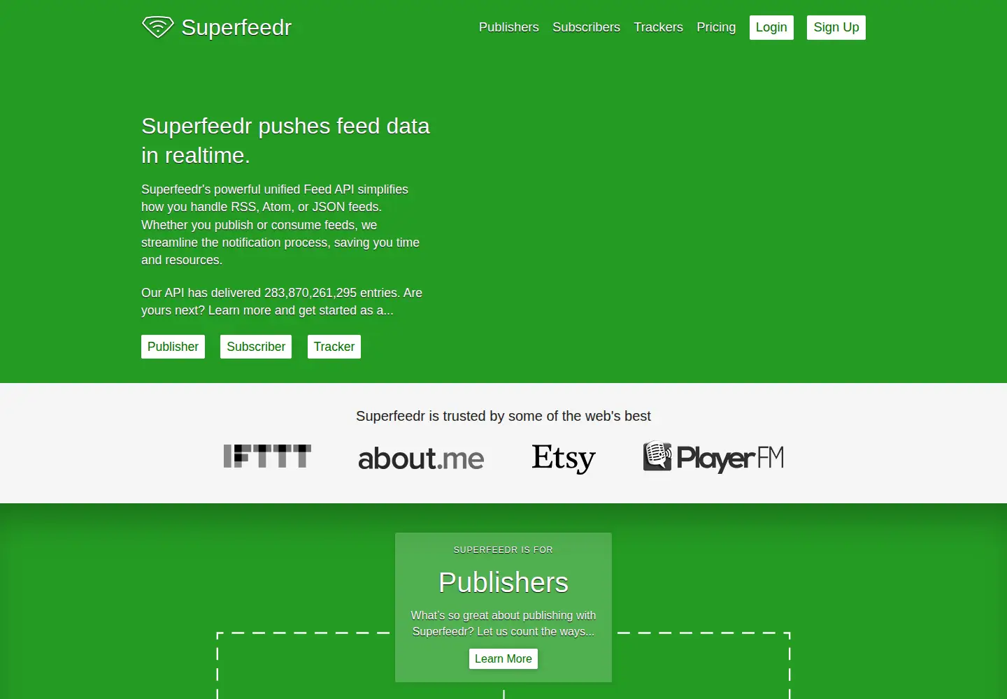 Captured homepage of superfeedr.com in the current scan