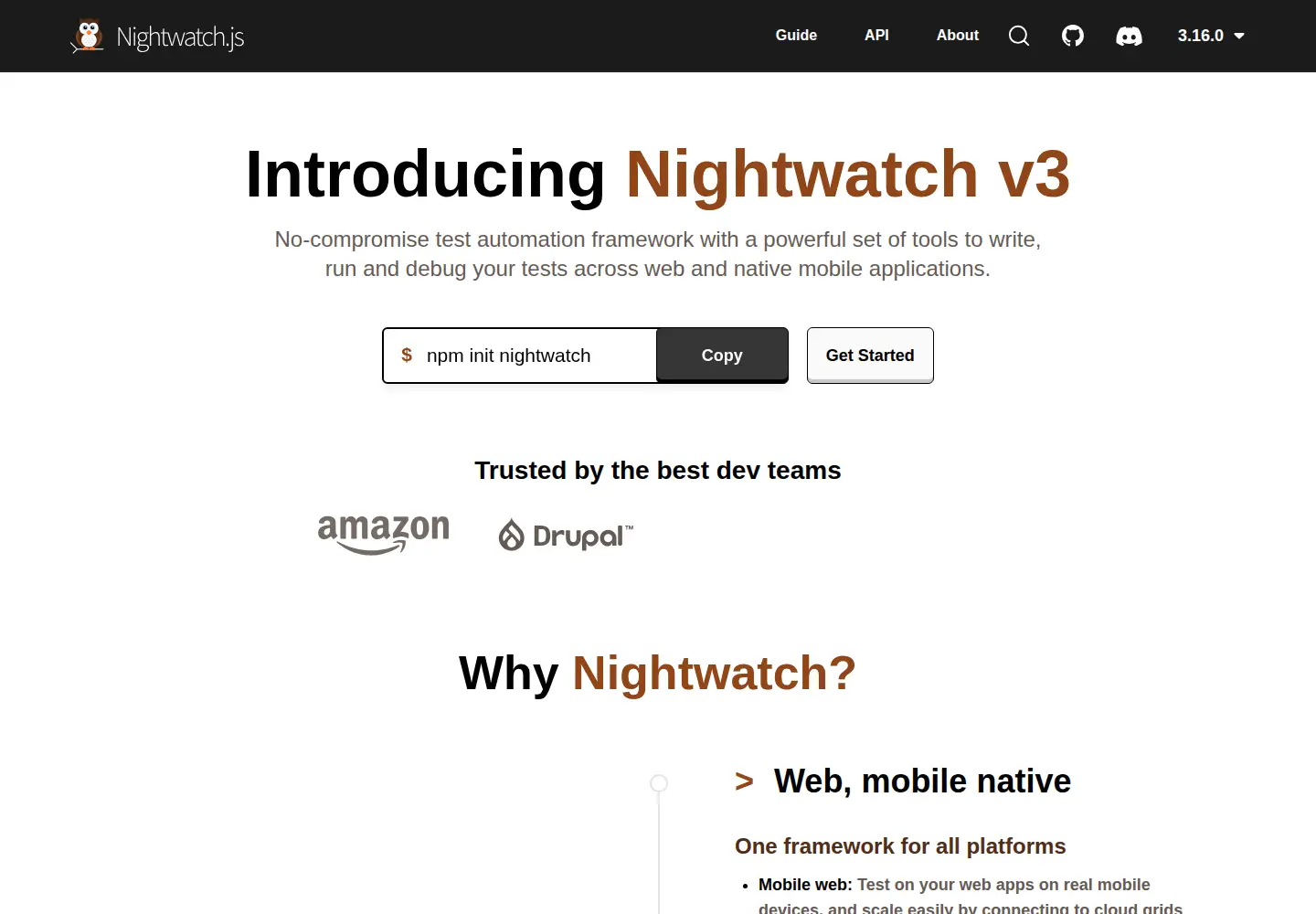 Captured homepage of nightwatchjs.org in the current scan