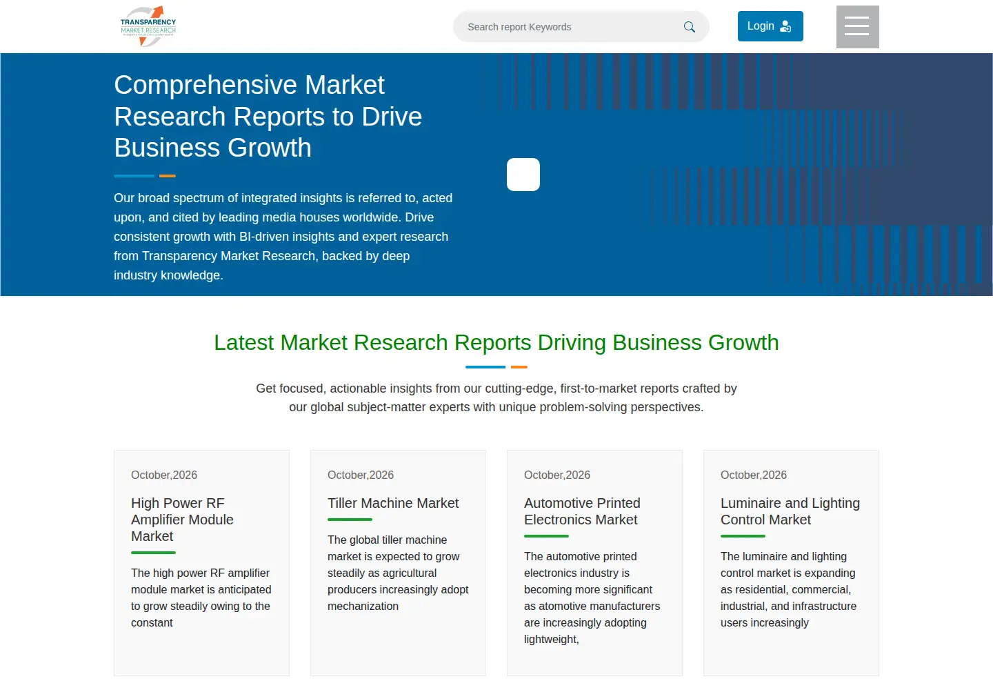Captured homepage of transparencymarketresearch.com in the current scan