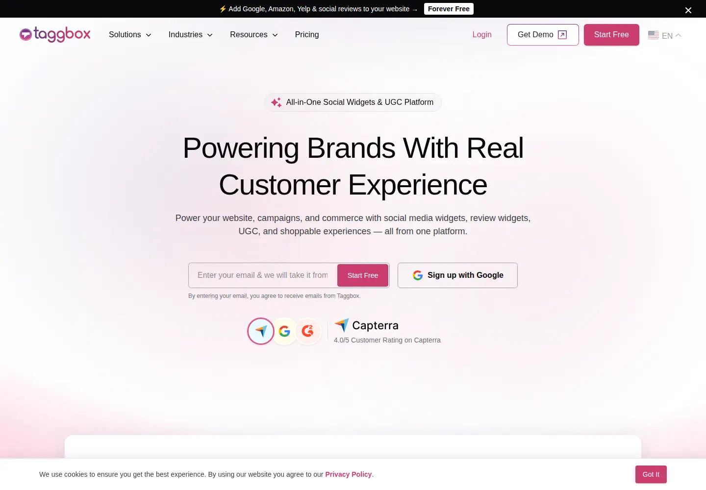 Screenshot of taggbox.com