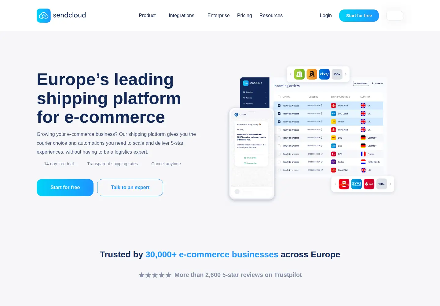 Screenshot of sendcloud.com
