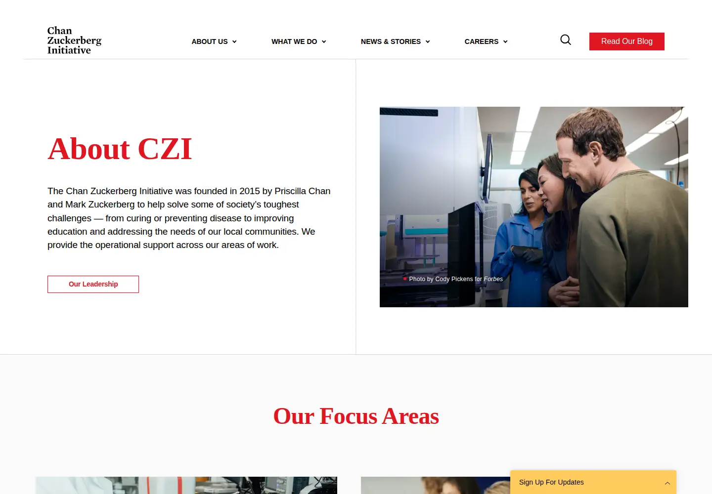 Captured homepage of chanzuckerberg.com in the current scan