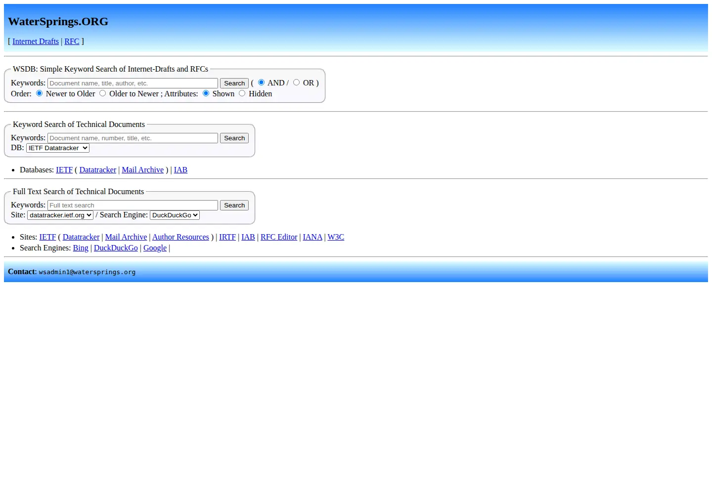 Captured homepage of watersprings.org in the current scan