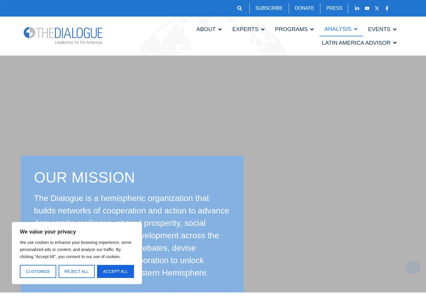 Captured homepage of thedialogue.org in the current scan
