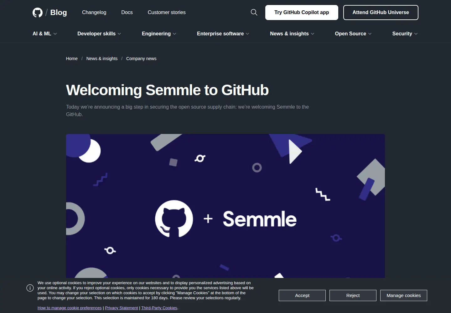 Captured homepage of semmle.com in the current scan
