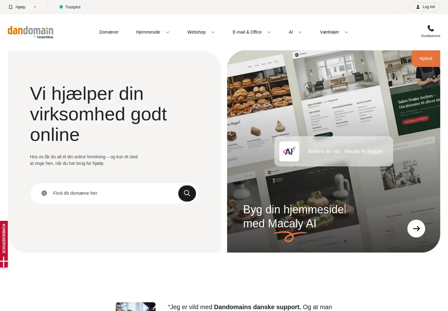 Screenshot of dandomain.dk