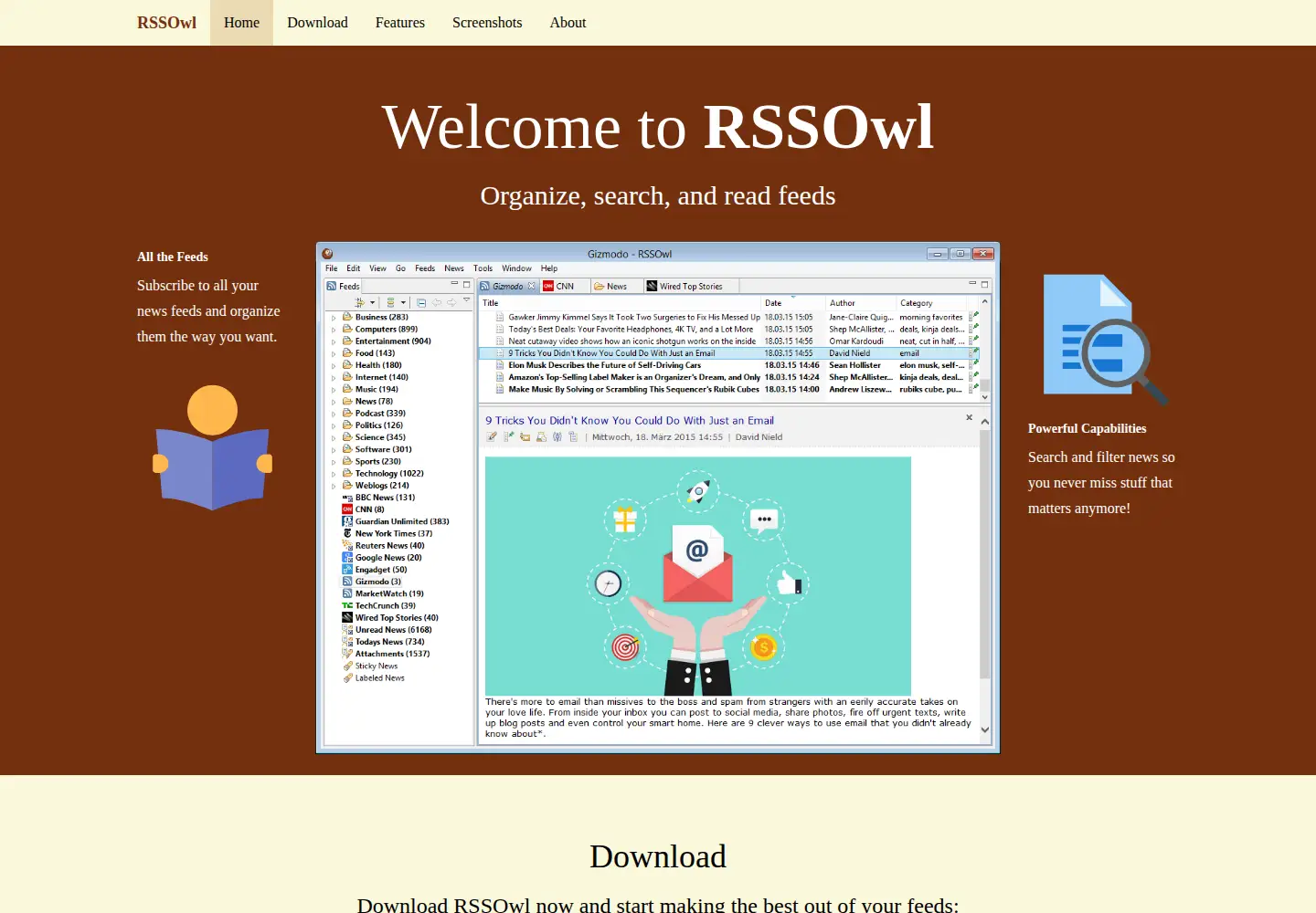 Captured homepage of rssowl.org in the current scan